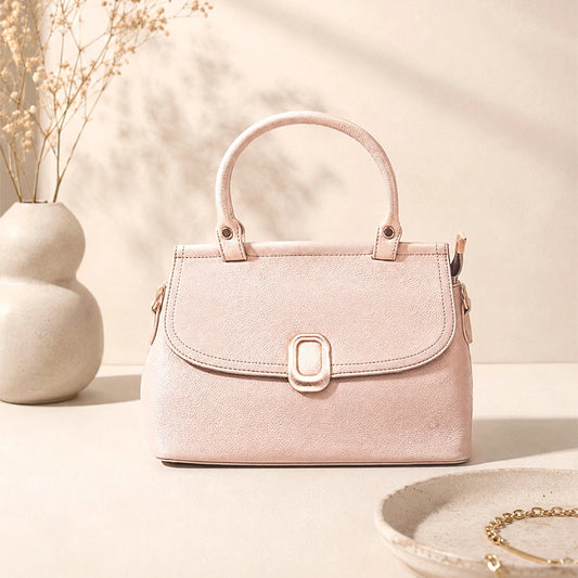 Beige Oval-Clasp Handbag