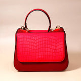 Crimson Croc-Flap Handbag