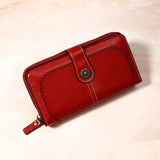Maroon Brogue-Perforated Tab Wallet