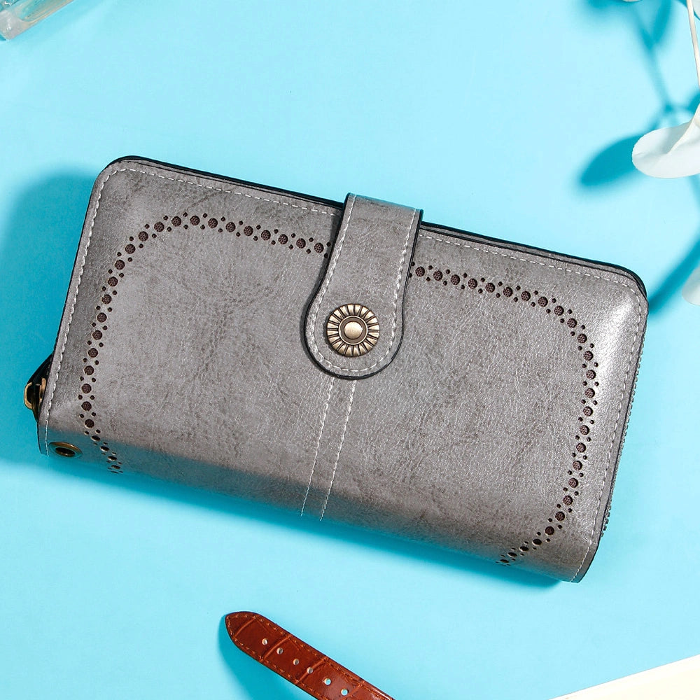 Grey Brogue-Perforated Tab Wallet