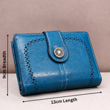 Petrol Blue Laser-Cut Vintage Button Bifold Wallet
