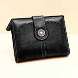Black Laser-Cut Vintage Button Bifold Wallet