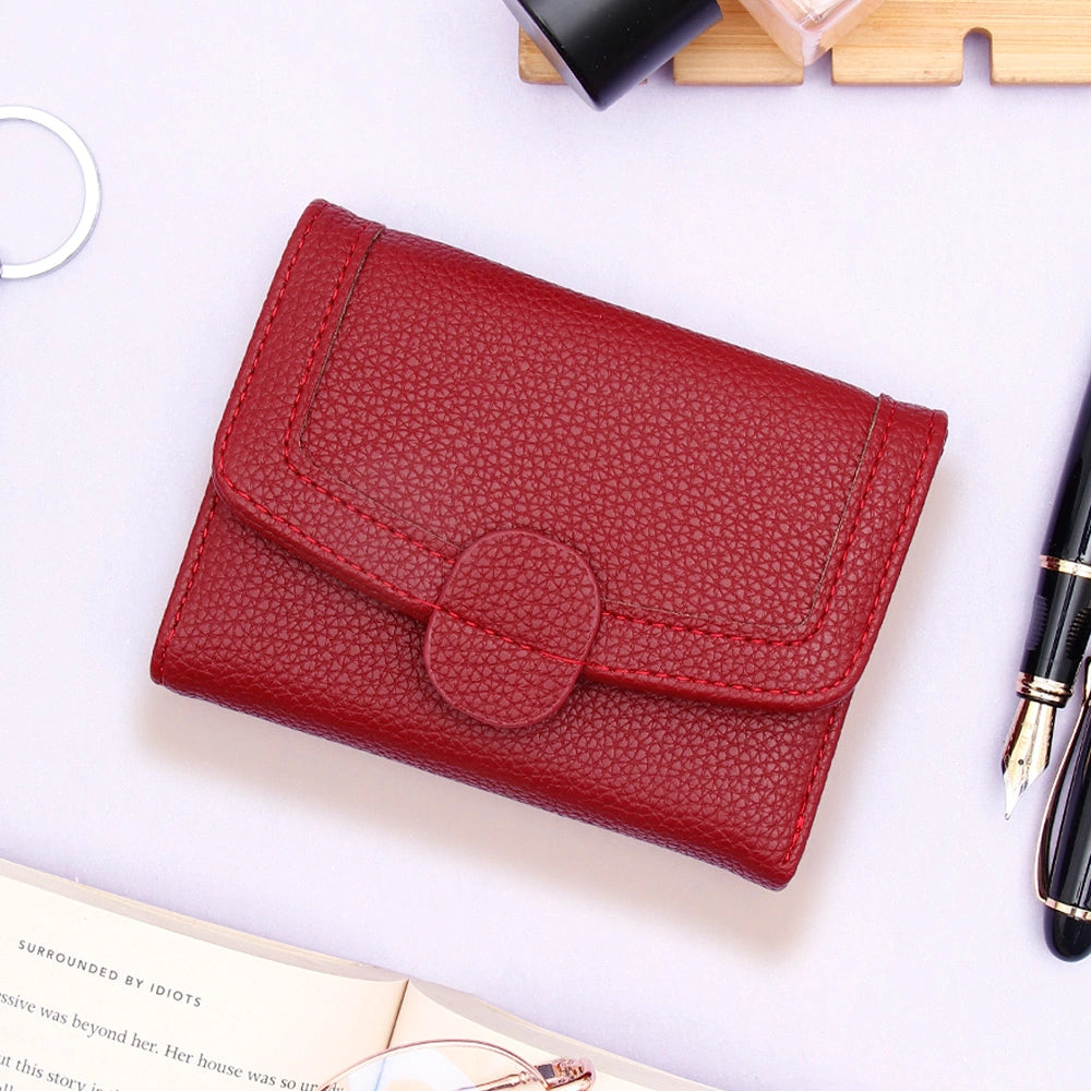 Maroon Pebbled Leather Trifold Snap Wallet