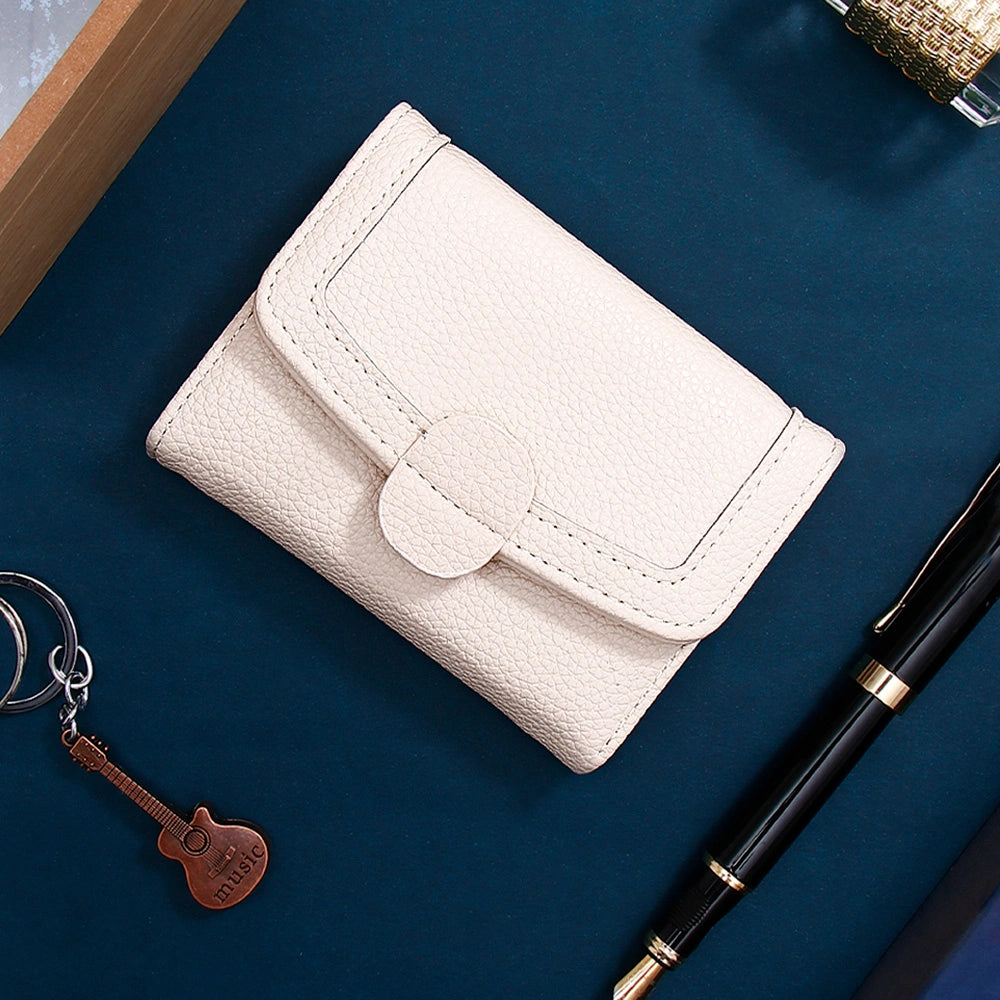 White Pebbled Leather Trifold Snap Wallet