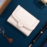 White Pebbled Leather Trifold Snap Wallet