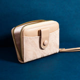 Beige Two-Tone Zip-Around Wallet with Wristlet Strap
