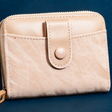 Beige Two-Tone Zip-Around Wallet with Wristlet Strap