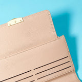Beige Pebbled-Texture Flap Wallet