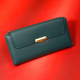 Green Pebbled-Texture Flap Wallet