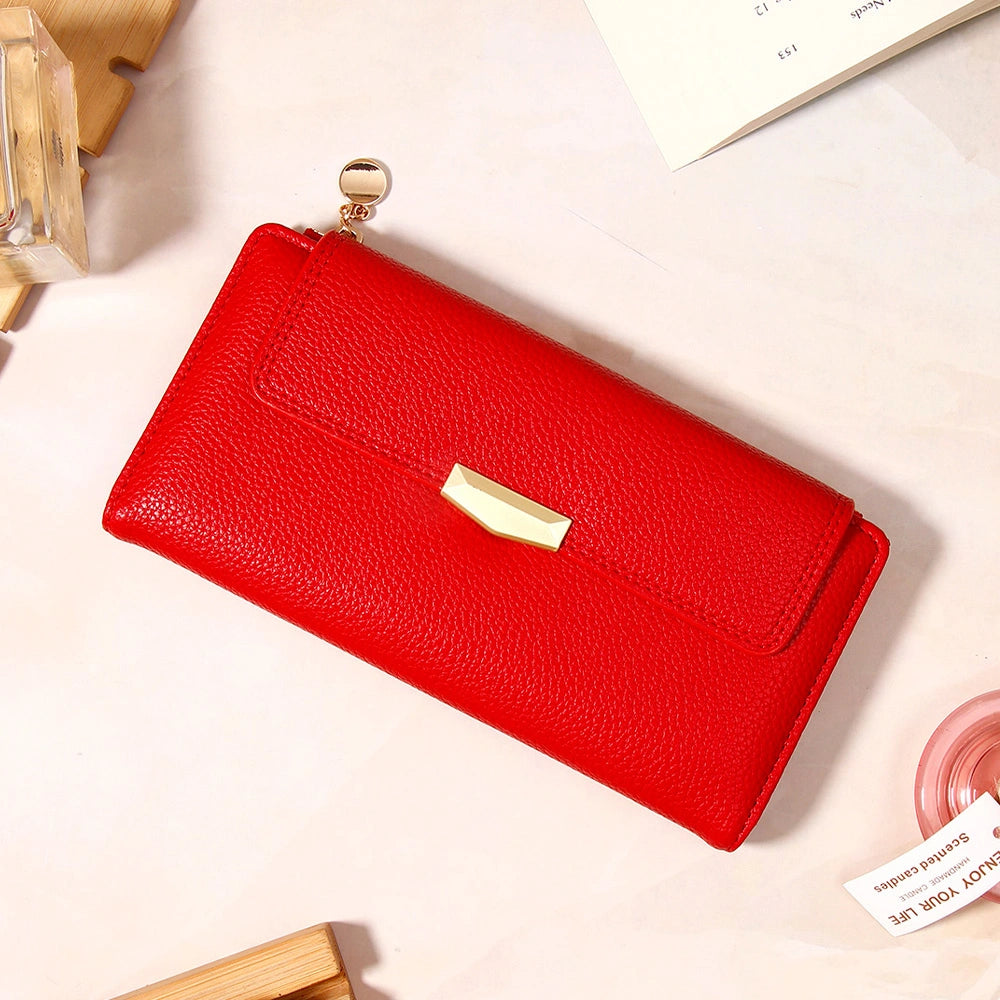 Red Pebbled-Texture Flap Wallet