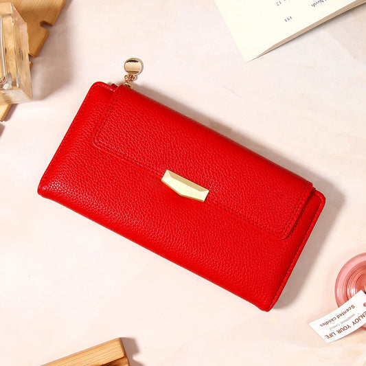Red Pebbled-Texture Flap Wallet