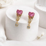 Pink Heart Drop Stud Earrings