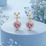 Pink Heart Halo Butterfly Drop Earrings