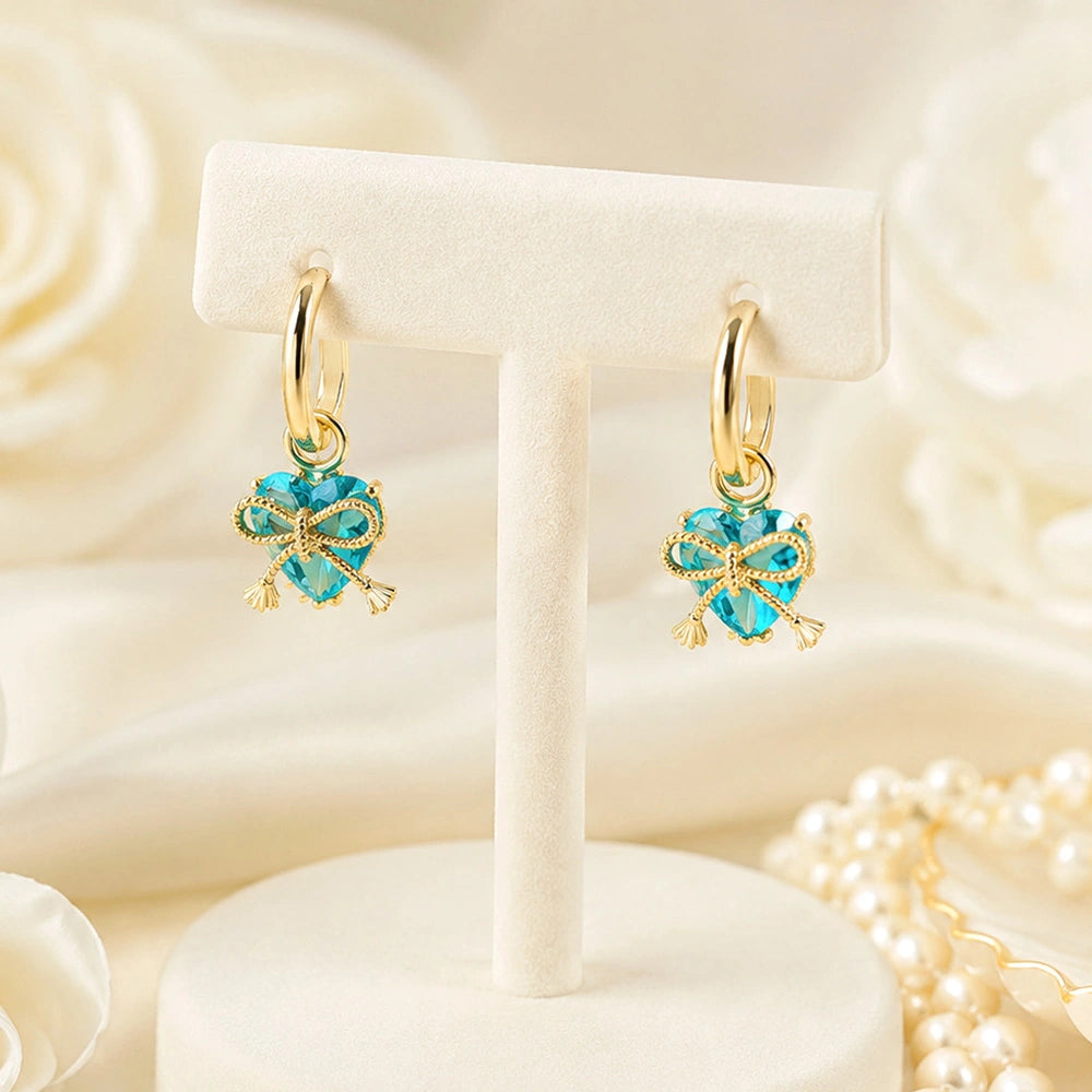 Teal Heart Bow Hoop Earrings
