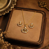 Crown Charm Pendant and Earring Set