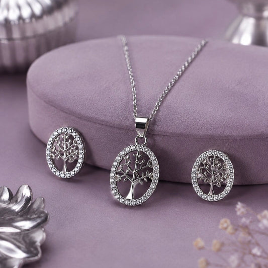 Silver Tree of Life Pendant and Earring Set