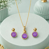 Purple Drop Round Pendant and Earring Set