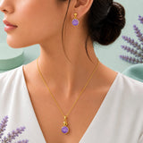 Purple Drop Round Pendant and Earring Set
