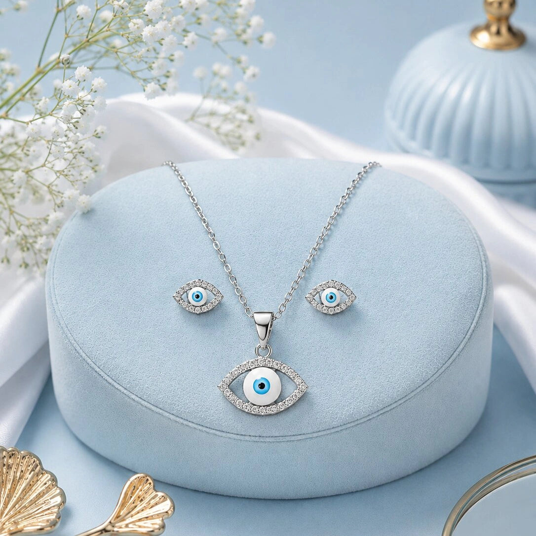 Evil Eye Charm Pendant and Earring Set