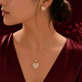 Golden Pave Heart Pendant and Earring Set