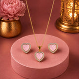 Pink Heart Halo Pendant and Earring Set