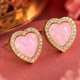 Pink Heart Halo Pendant and Earring Set
