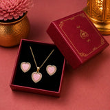 Pink Heart Halo Pendant and Earring Set