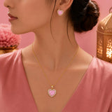 Pink Heart Halo Pendant and Earring Set