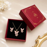Pink Butterfly Cluster Pendant and Earring Set