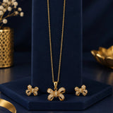 Golden Pave Bow Pendant and Earring Set