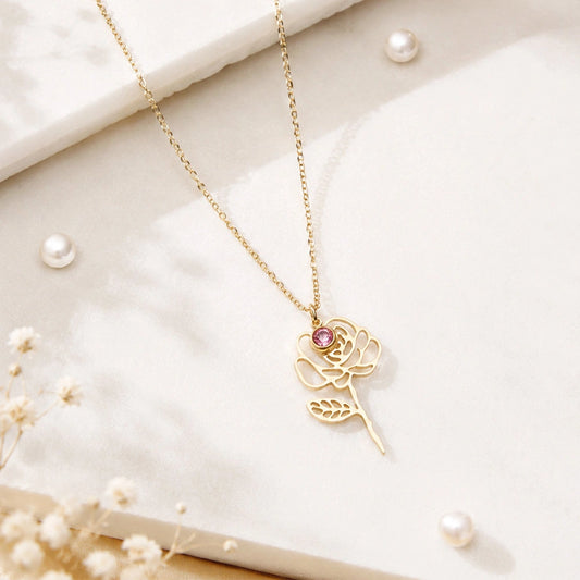 Pink Crystal Rose Cut-Out Pendant Necklace