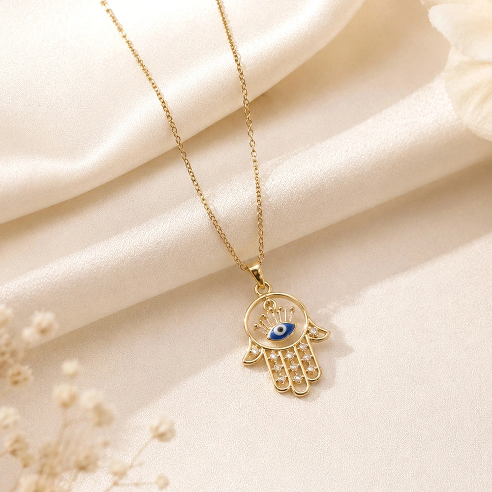 Hamsa Hand Evil Eye Pendant Necklace