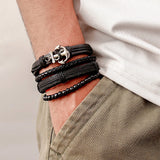 Black Braided, Beaded & Anchor Charm Bracelet Set