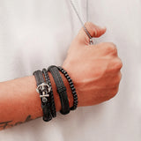 Black Braided, Beaded & Anchor Charm Bracelet Set