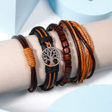 Brown & Black Braided, Beaded & Tree of Life Charm Bracelet Set