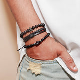 Black Beaded Skull Charm Bracelet Set