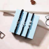 Black Beaded Anchor & White Charm Bracelet Set