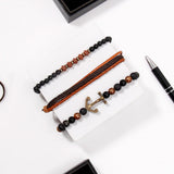 Black & Copper Beaded Anchor Charm Bracelet Set