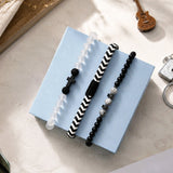 Frosted Beaded Cross & Chevron Braided Bracelet Set