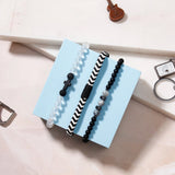Frosted Beaded Cross & Chevron Braided Bracelet Set