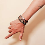 Brown Braided & Black Beaded Anchor Charm Bracelet Set
