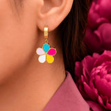 Rainbow Flower Enamel Hoop Earrings
