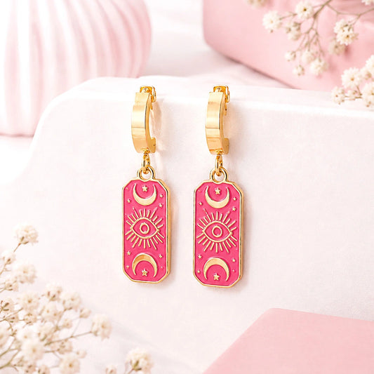 Pink Tarot Eye Rectangle Hoop Earrings