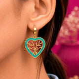 Teal Tree of Life Heart Hoop Earrings