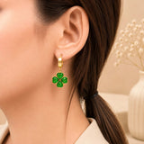 Green Clover Heart Hoop Earrings