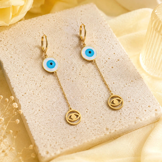Blue Evil Eye Charm Dangle Earrings