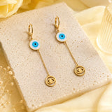 Blue Evil Eye Charm Dangle Earrings