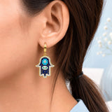 Blue Hamsa Hand Charm Drop Earrings
