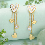 White Heart Chevron Multi-Chain Dangle Earrings