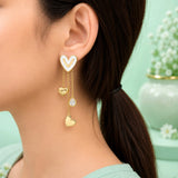White Heart Chevron Multi-Chain Dangle Earrings